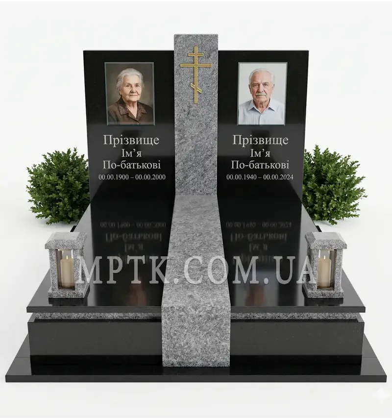 Комбинированный мемориальный комплекс из черного и серого гранита ДВГ029