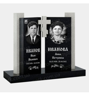 Двойной памятник из черного и серого гранита ДВГ049