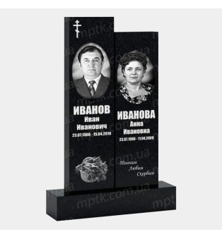 Вертикальный двойной памятник из черного гранита Габбро ДВГ050