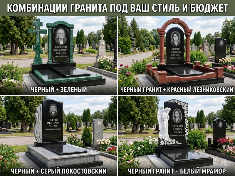 Комбинированный памятник из цветного гранита