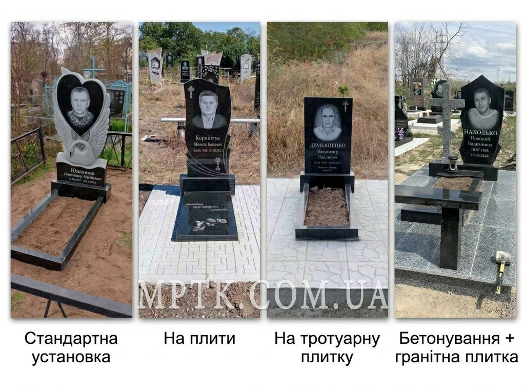 Основные варианты установки памятника: на балки, противоусадочные плиты, тротуарную плитку и капитальное бетонирование